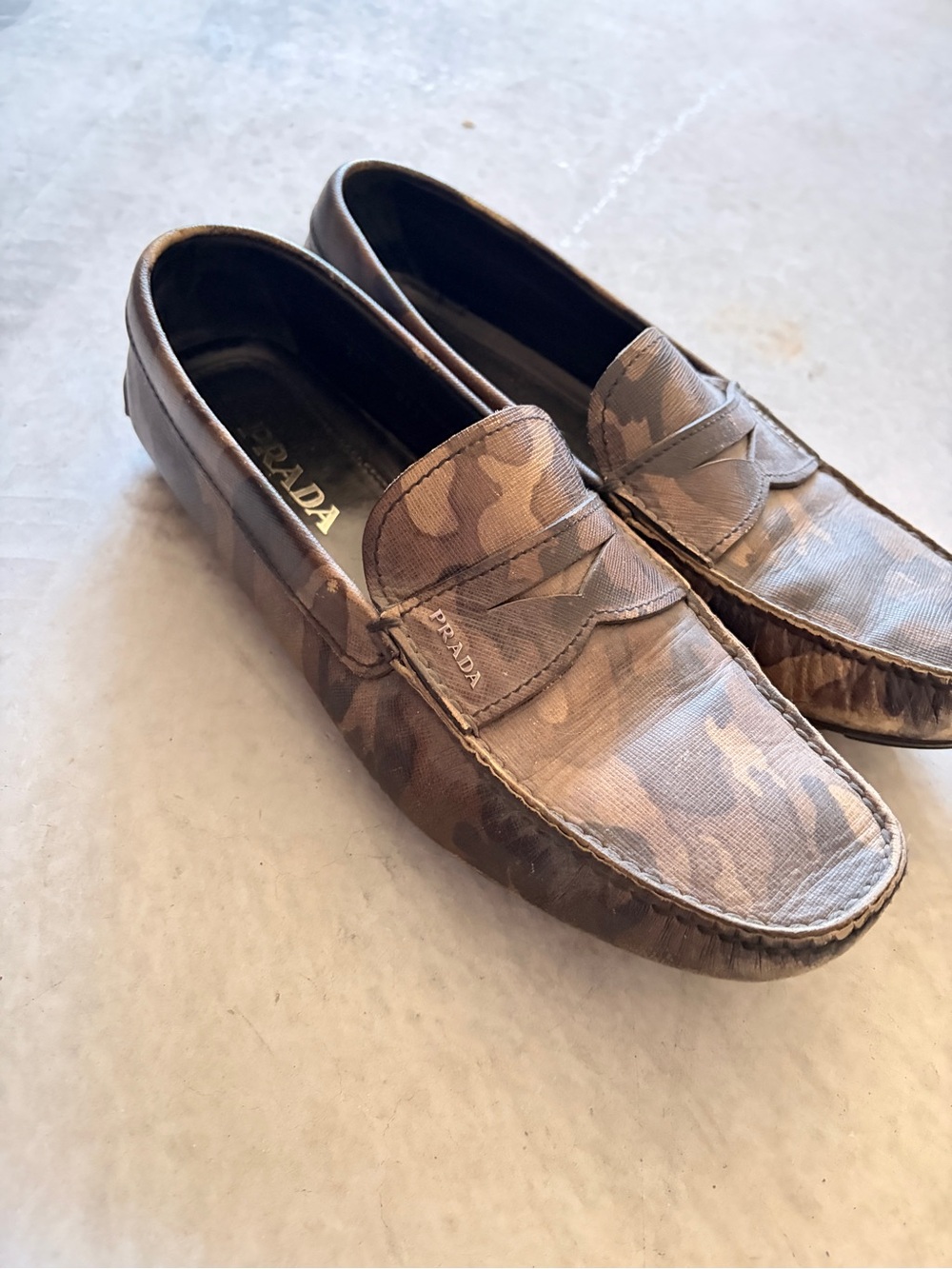 PRADA Mens Saffiano Leather Camouflage Camo Driving Shoes Loafers 9.5 US 10.5